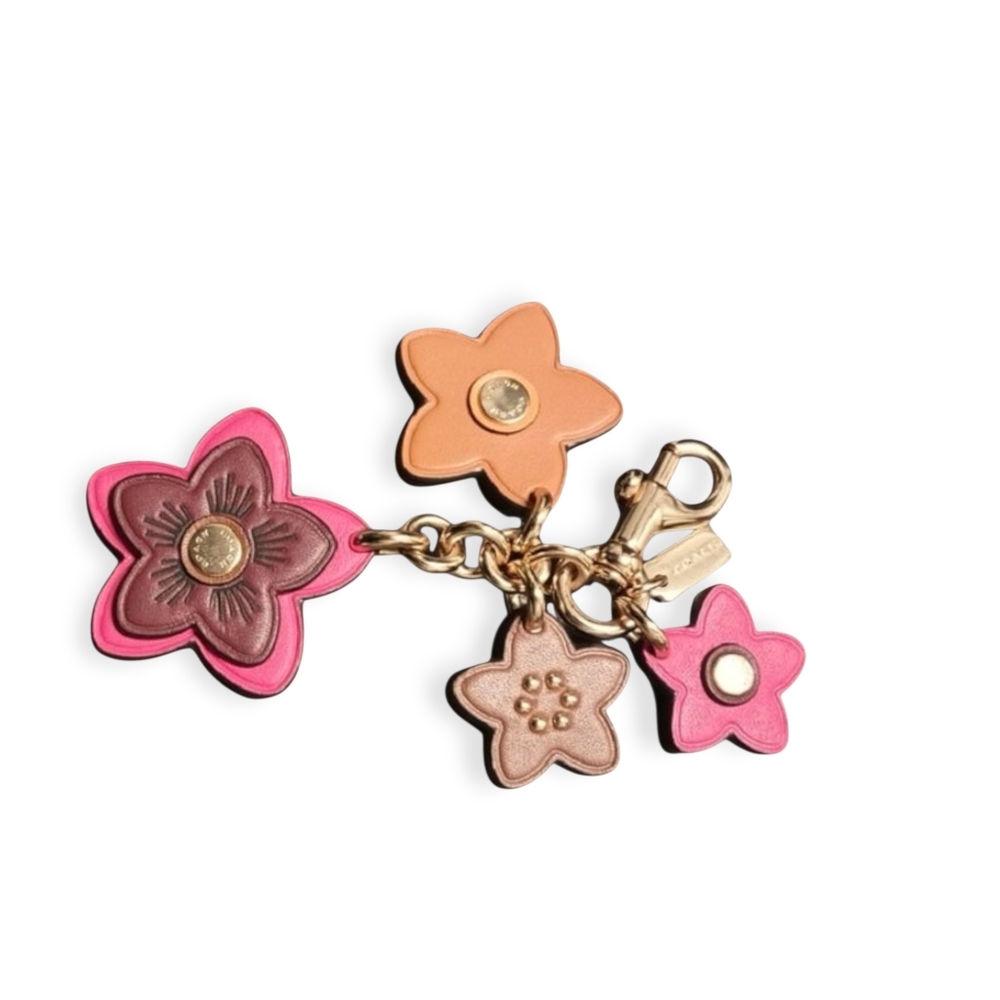 NWOT Coach Wildflower Keychain with Pink and Brown Accents